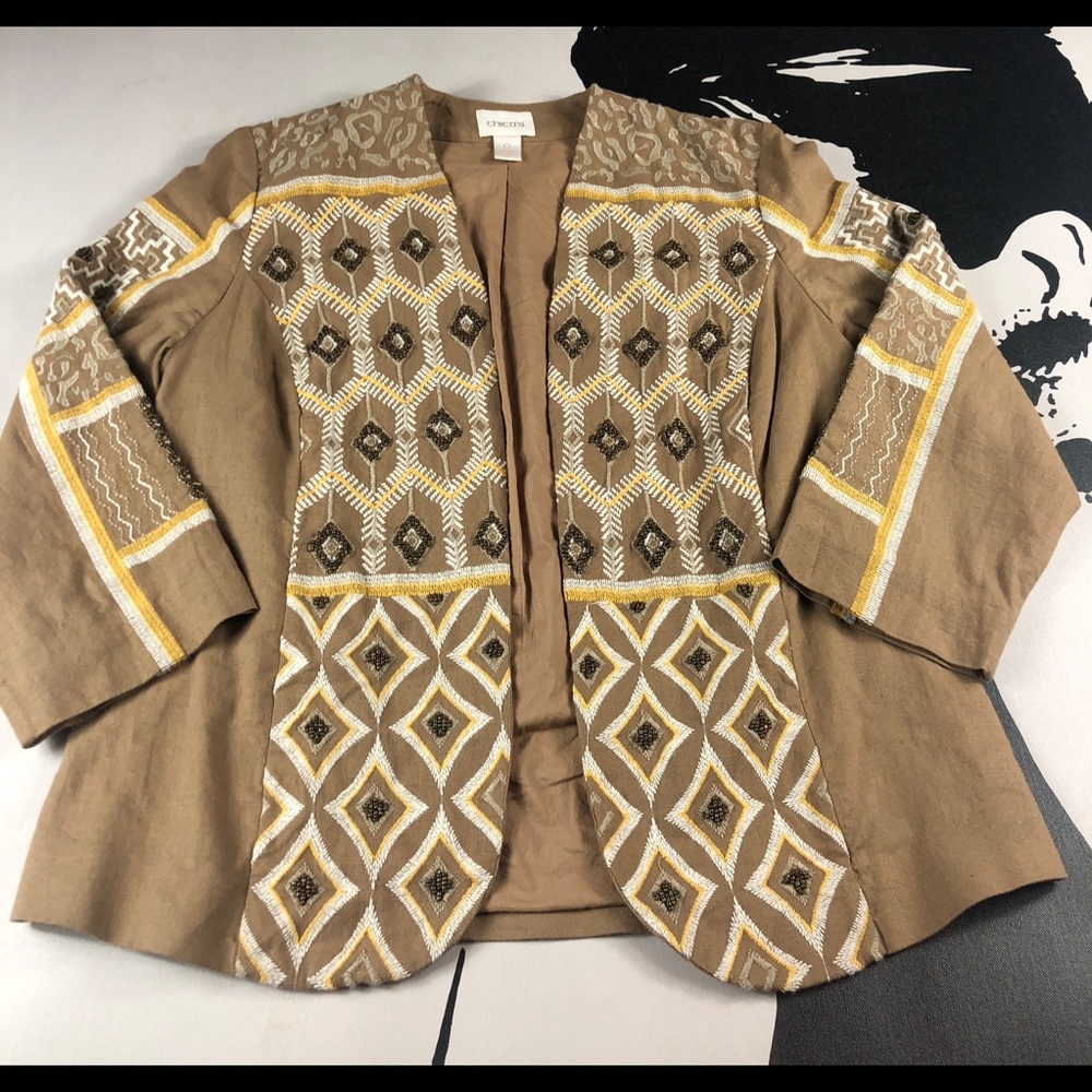 Chicos Womens Embroidered Beaded Jacket